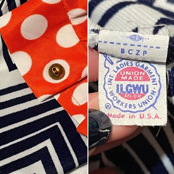 VINTAGE 1970s Fun Funky Polka Dot ZigZag Chevron Mixed Print Dress Medium 8 CuTE - Picture 13 of 14